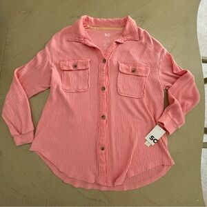 NWT SO Pink Waffle Knit Shacket Shirt Jacket - Size XL
